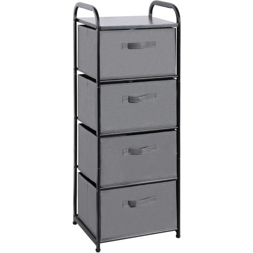 MAX Houser 4 Drawer Fabric Dresser Tall Storage Tower, Dresser Chest with Wood Top, Vertical Nightstand Side Organizer Unit with Metal Frame for Closets Bedroom Nursery Room Hallway(Leaden)