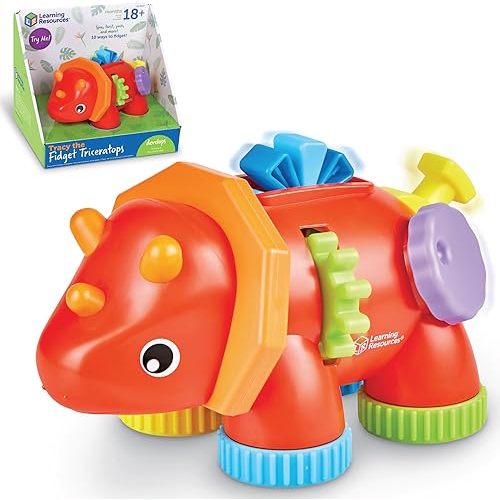 Learning Resources Tracy the Fidget Triceratops, Baby Toys, Sensory Toys For Toddlers, Fine Motor toys, Montessori Toys,1 Piece, Ages 18 Months+