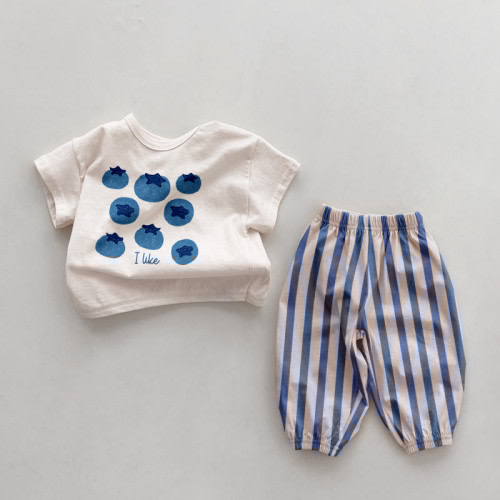 I LIKE Baby 2-Piece Blueberry Vertical Striped Set 3-6M