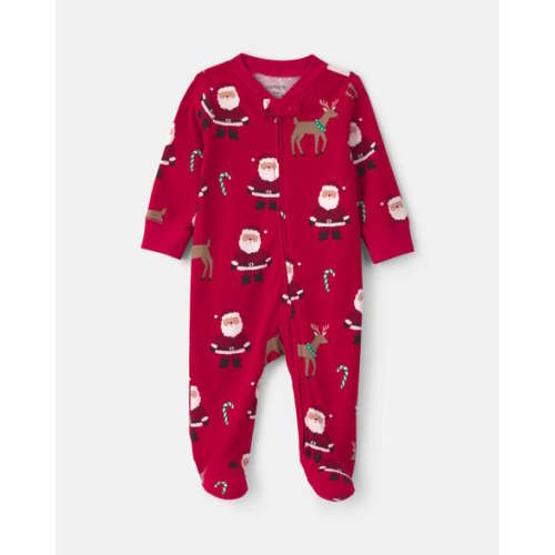 Baby Beige Santa Christmas 100% Cotton 2-Way Zip Sleep & Play Pajamas - Red | Carter's