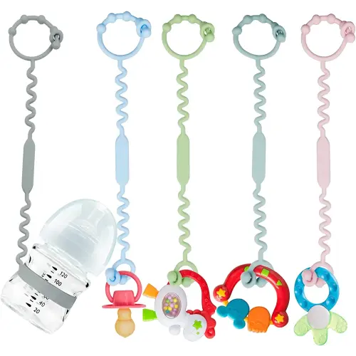 Toy Straps for Baby, 5 Pack Silicone Toy Straps for Stroller, Toy Safety Straps for Teether Toy, Pacifier, Sippy Cup Straps, Adjustable Toy Holder for Stroller, High Chair - BPA Free