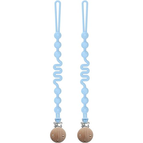Silicone Pacifier Clip with Adjustable Spring, 2 Pack Pacifier Holder Clips for Baby Boys and Girls, Seposeve Soft Flexible Pacifier Leashes with 3 Textures, One-Piece Design, 2 Blue