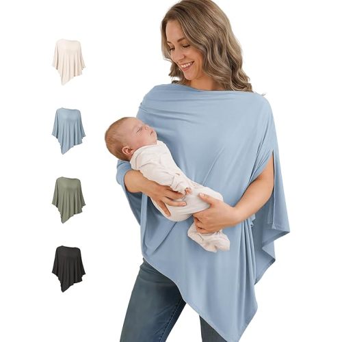 Konssy Nursing Cover for Breastfeeding, 360° Full Privacy Breathable Breastfeeding Cover, Multi-use Carseat Canopy(Blue)