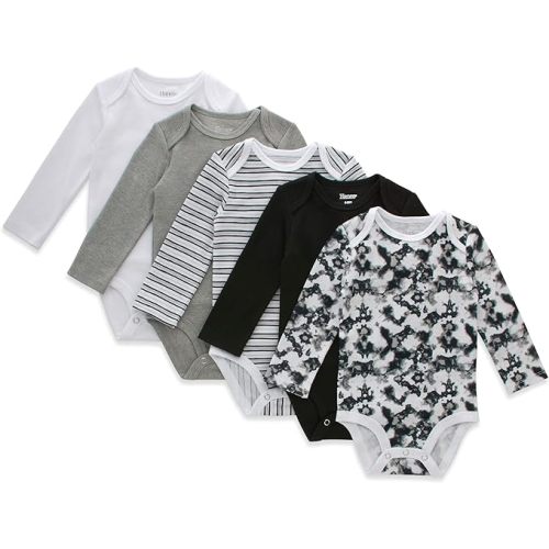 Hanes Baby Long Sleeve Bodysuit, Ultimate Flexy Bodysuits Boys & Girls, 5-Pack