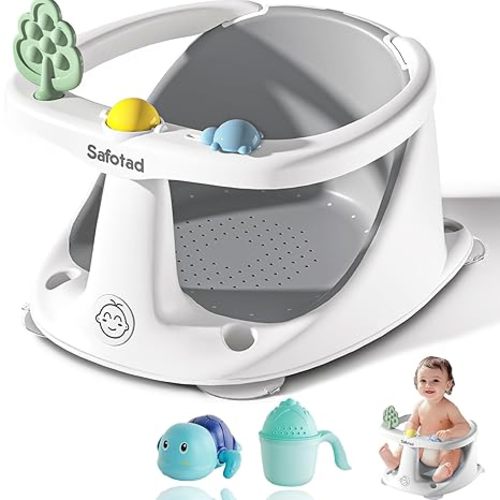 Baby Bath Seat for Babies 6 to 18 Months, Toddler Safety Bathtub Seat, Sit Up Bath Seat for Infant Bath Essentials with Soft Cushion & Suction Cups, Gray