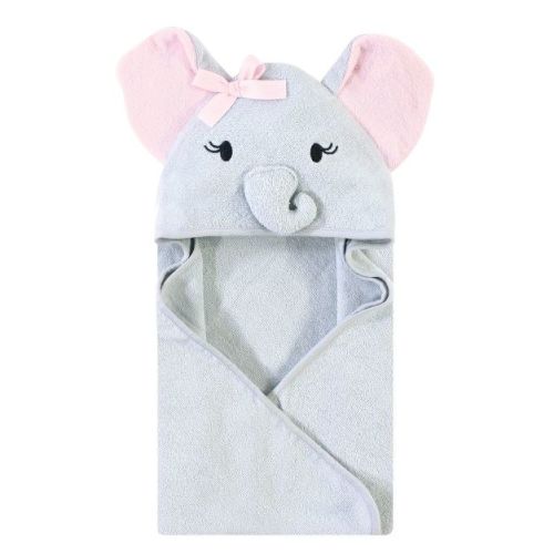 Touched by Nature Baby Girls Organic Cotton Animal Face Hooded Towels, Girls Elephant, One Size