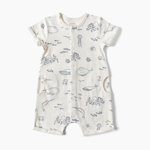 Pehr Short Sleeve Crop Leg Romper - Life Aquatic, 0-3m