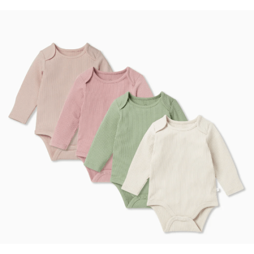 Ribbed Long Sleeve Bodysuit 4 Pack - Ribbed Blush Mix
