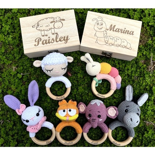 Personalized Baby Crochet Rattle, Custom Baby Name Rattle Shaker, Organic Cotton, Handcrafted Baby Gift, Newborn Baby Shower Gift, Baby Toy