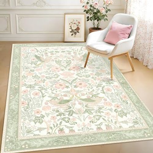 5x7 Area Rugs Washable,Green Rug for Living Room Bedroom Farmhouse