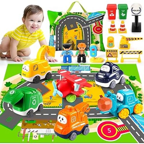 22 PCS Car Toys for 1 Year Old Boy with Storage/Playmat | Toddler Truck Toys & Vehicle Set | 1st Birthday Gifts for Boys | Baby Toys 12-18 Months