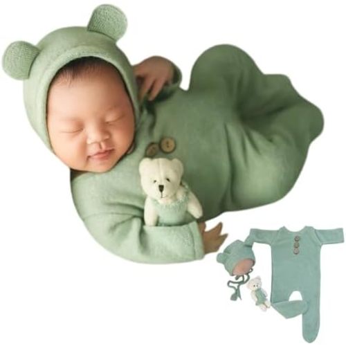 Zeroest Newborn Photography Outfit Baby Photoshoot Props Prince Infant Photo Prop Bear Outfits New Born Boy Hat Clothes Set