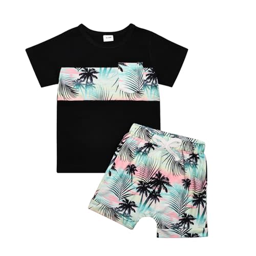 CETEPY Toddler Baby Boy Clothes Summer Holiday Style Outfits Short Sleeve Top T-Shirt & Pocket Pant Set 12 Months-4 Years old