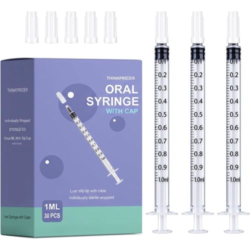 Oral Syringes with Caps for Colostrom (30 Pack) - 1ml