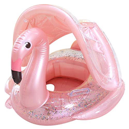 Soyoekbt Baby Floats for Pool, Inflatable Flamingo Swimming Floats with Canopy for Kids 8-48 Months
