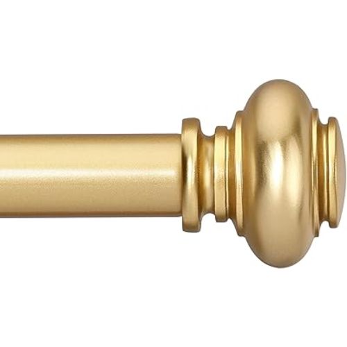 SIMEWIN Gold Curtain Rods for Windows 28 to 48 Inches Adjustable Decorative 1 Inch Diameter Single Window Curtain Rod Set with Classic Finials, Gold Finishing