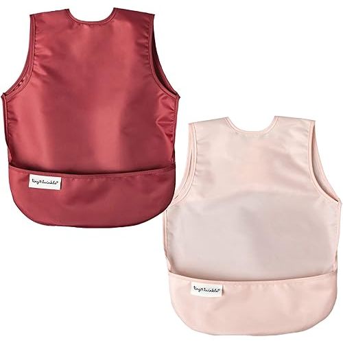 Tiny Twinkle Mess Proof Baby Bibs | 2 Pack Waterproof Toddler Bib for Eating | Baby Apron for Feeding, Machine Washable, Perfect Shower Gift (Rose Burgundy, 6–24M)