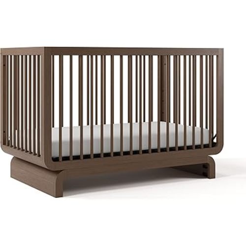 STORKCRAFT Santorini Convertible Crib with Toddler Guardrail (Hazelnut) – GREENGUARD Gold Certified, Toddler Bed Conversion Kit Included, 100% Solid Wood, Fits Standard Crib Mattress