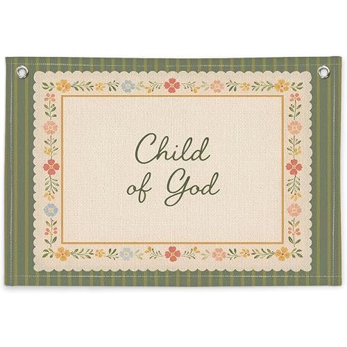 Christian Nursery Decor, Child of God Linen Canvas Banner, 30x20 Inch