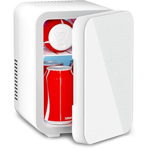 Mini Fridge for Bedroom - Portable 4 Liter/6 Can Cooler & Warmer for Skincare, Cosmetics, Makeup, Medicine & Food - Small Refrigerator with AC/DC Power for Home, Car, Dorm & Office