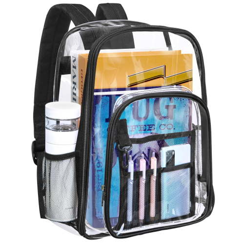 KOITHOT Heavy Duty Clear Backpacks Large Capacity Transparent Waterproof Backpacks for School Stadium College,Black