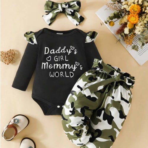 Baby Girls Outfits Letter Print Short Sleeve Romper + Floral Print Trousers With Headscarf Cute Baby Clothing Set 3PCS Daddy's Girl And Mommy's World