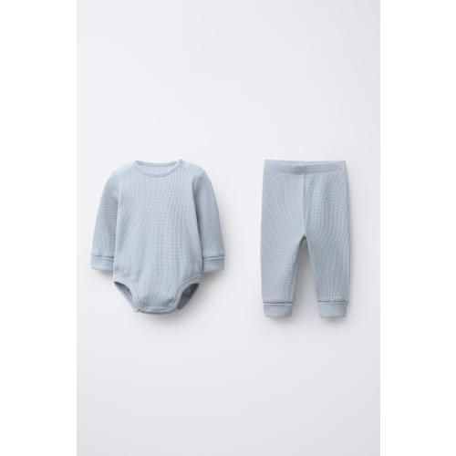 WAFFLE BODYSUIT AND LEGGING SET - Light blue | ZARA United States