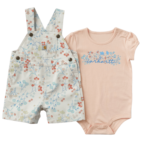 Carhartt Floral Short-Sleeve Bodysuit and Canvas Shortalls 2-Piece Set for Babies