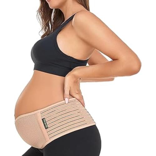 ChongErfei Maternity Belt Pregnancy Belly Band Back Support Abdominal Binder Back Brace - Relieve Back, Pelvic, Hip Pain(Beige,One Size)
