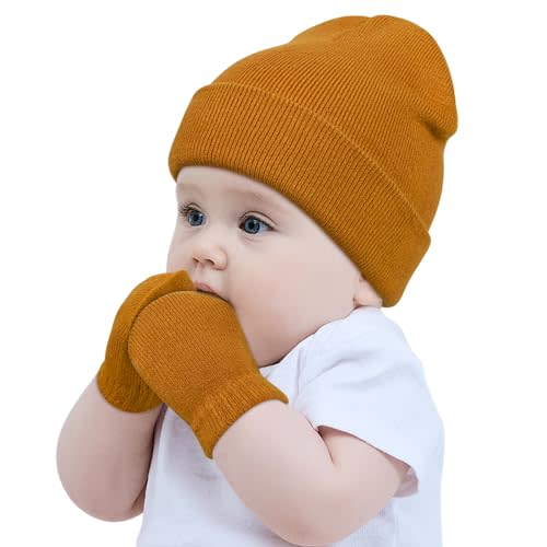 Baby Beanie Hat Gloves Set, Kids Winter Warm Knit Hat with glvoes,Toddler Soft Beanie for Little Boys Little Girls Children