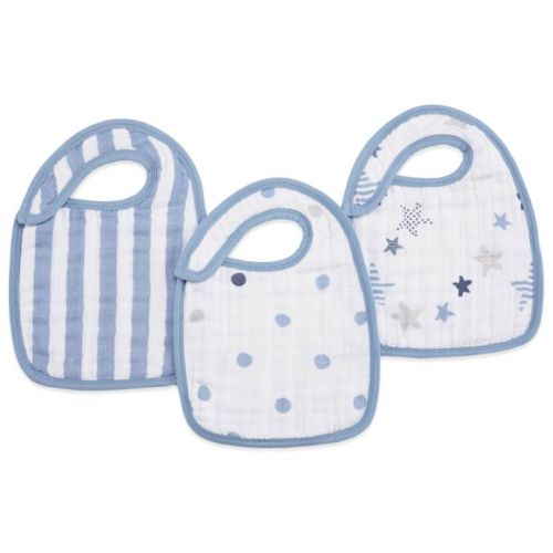 aden + anais® 3-Pack Rock Star Classic Muslin Snap Bib in Blue
