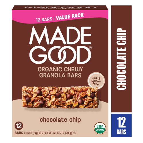 MadeGood Chocolate Chip Granola Bars, 12 Healthy Snack Bars, 0.85 oz Each