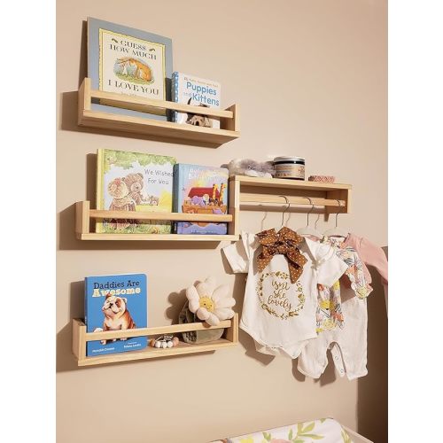 Gneric Floating Shelves for Wall, Burlywood Nursery Book Shelves, 15.7 inch Kids Bookshelf, Wall Shelves for Living Room Bedroom Decor,Kitchen Spice Rack,Bathroom Storage Rack(4 Pack)