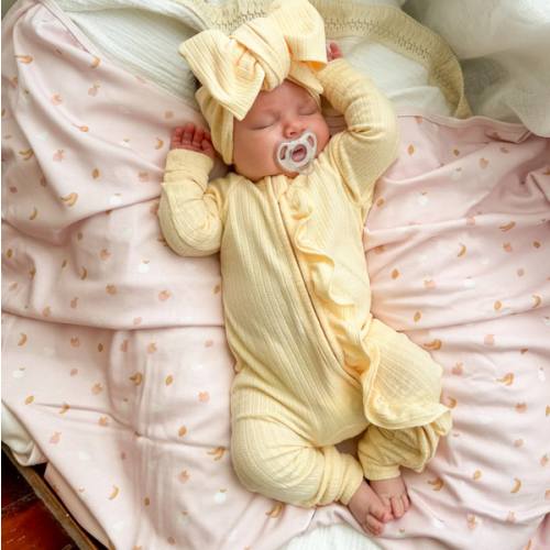 Frill Zip Romper | Pastel Lemon Rib Pointelle – Little and Fern