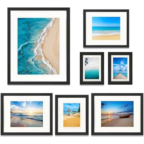 7 Pack Picture Frames Collage Wall Decor, Gallery Wall Frame Set for Wall Mounting or Tabletop Display, Multi Sizes Including 16x20-1, 11x14-2, 8x10-2，5x7-2 Family Photo Frames,Made of Solid Wood，Black