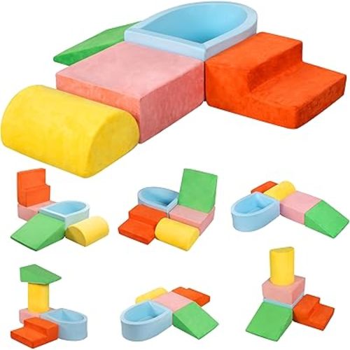 Nuturelly Soft Foam Blocks Climbing Crawling Toys,5 PCS Climbing Toys for Toddlers 3-12 Inside, Ball Pit & Baby Gym Activity Play Set for Toddler Playground and Bedroom, Suede Texture