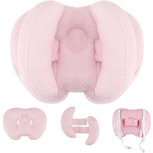 Upgraded 2 in 1 Baby Travel Pillow, Adjustable Banana Shape Baby Neck Head Support Piloow Stroller Insert Cushion for 4 Months Up Kids, Toddler, Pink