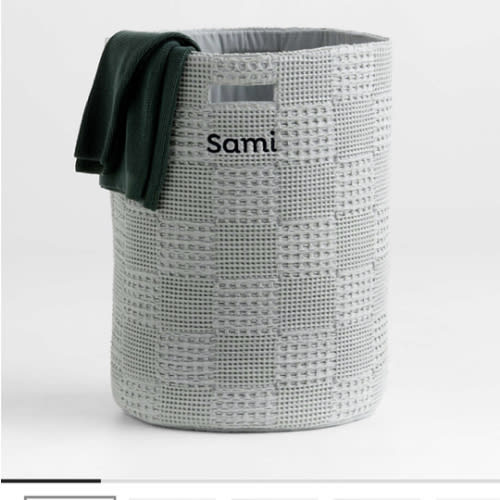 Nella Quarry Grey Organic Cotton Waffle Weave Hamper with Handles