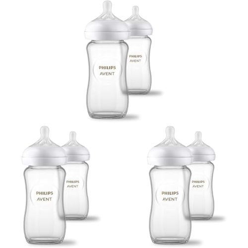 Philips Avent Natural Glass Baby Bottles, Medium Flow, 8 oz, BPA-Free (Pack of 3)