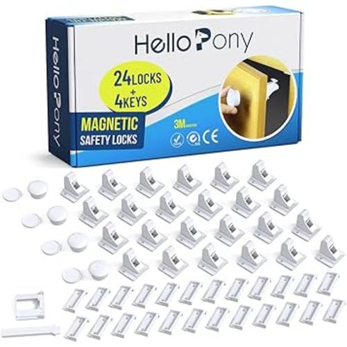 Upgraded Magnetic Cabinet Locks(24locks+4keys) Baby Proofing Cabinet Locks with Fast Installing Tools