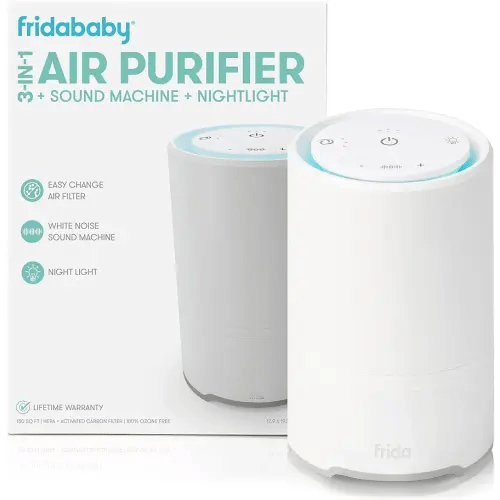 Frida Baby 3-in-1 Baby Air Purifier for Allergy Relief, Sound Machine for Sleeping + Nightlight, HEPA Filter Purifier for Bedroom with 3 Fan Speeds, Easy-Change Filter, Auto-Off Timer