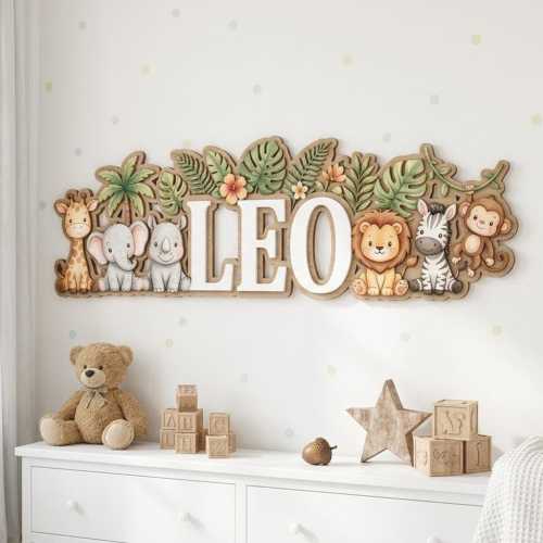 Custom Safari Animal Name Sign for Nursery, Personalized Jungle Animal Wall Art, Wooden Baby Name Plaque, Sea Theme Kids Room Decor Gift