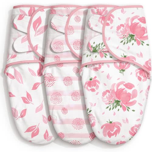 GLLQUEN BABY Swaddles for Newborns 0-3 Months, Adjustable & Easy Fastener | 3-Pack, Baby Girl Swaddles Organic Cotton Womb-Like Nursery Swaddling Blanket reduces startle reflex, Soft & Skin-Friendly