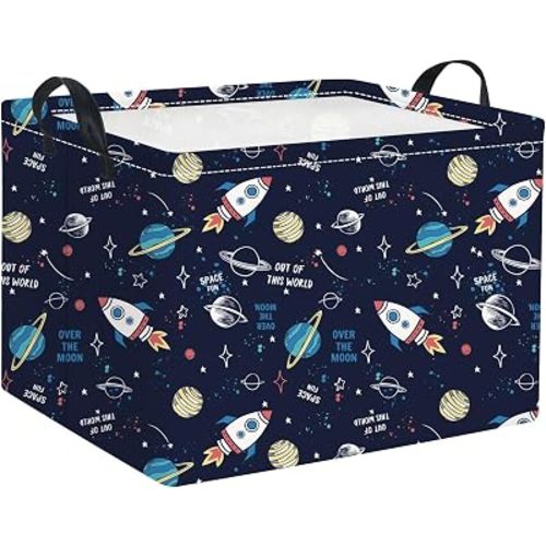 Rectangular Space Basket for Boys Baby Storage Basket Storage Bin Organizer Box Room Decor(Rocket Planet)