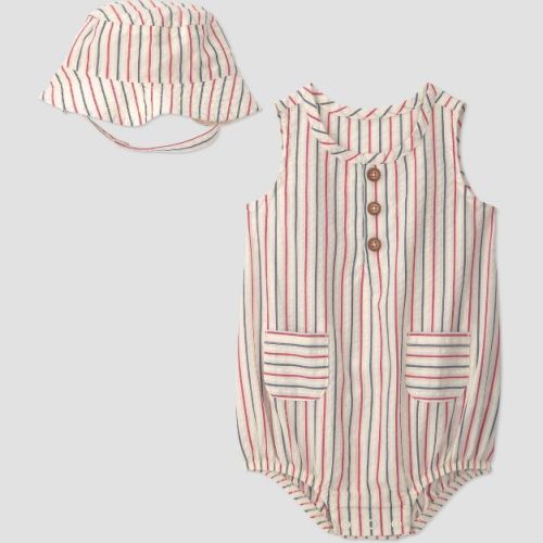 Carter's Just One You® Baby Boys' Striped Americana Bubble Romper and Hat Set - Blue/Red Newborn