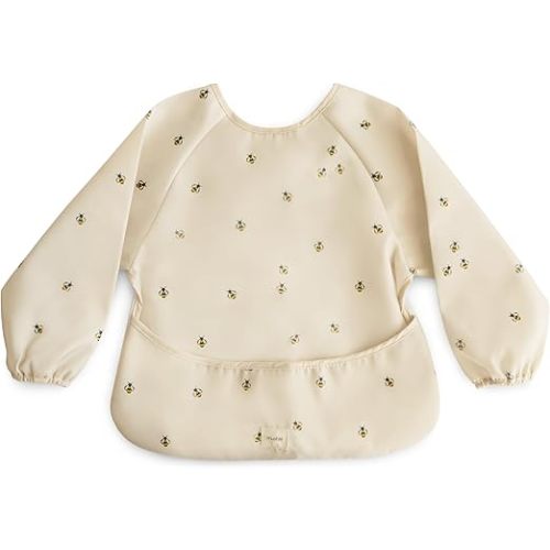 mushie Long Sleeve Baby Bib | Water Resistant Adjustable Fit for Ages 6-24 Months