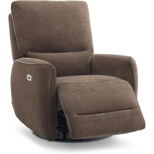 MCombo Swivel Glider Rocker Power Recliner Chair, Electric Swivel Rocker Recliner with USB Charging Ports for Living Room and Nursery, Fabric 6922 (Brown)