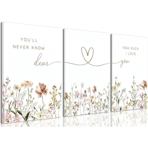 XCFMPUO Wildflower Nursery Canvas Wall Art Flower Botanical Sentence Poster Print Wall Decor Boho Girl Nurseries Painting Picture Artwork for Nursery Baby Room Bedroom Living Room Home Decoration 12x16 Inch