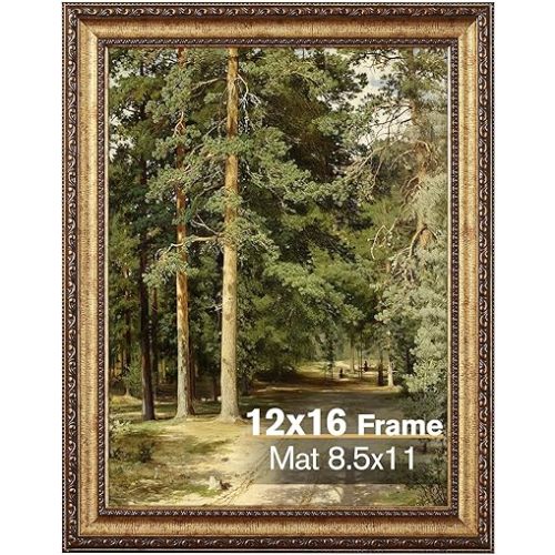 Splinterix 12x16 Gold Picture Frame Vintage, Matted to 8.5x11 Print, Large