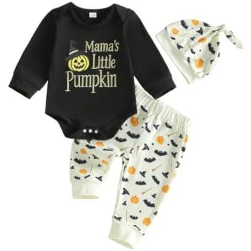 Newborn Baby Boy Halloween Outfit Ghost Romper Pants Hat Set